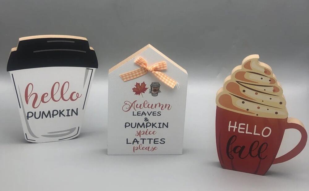 Festive Wooden Signs Tiered Tray Decor 3 Pieces Pumpkin small colorful